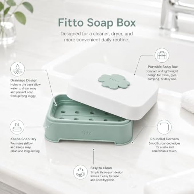 144 Pieces Soap Boxes with Drainage Design (Portable Soap Holder Case with Lid – Easy Clean Bathroom Soap Dish for Travel – Gym – Camping and Daily Use – White and Sage Green)