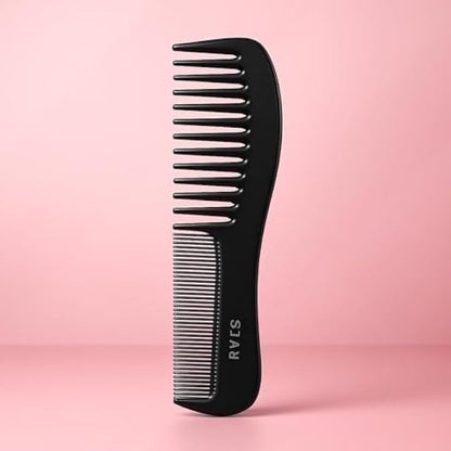 Dual Tooth Comb 19cm Black - Large Tooth & Fine Tooth Hair Comb for Men Women, Wide Tooth Detangling & Fine-Tooth Styling Beard Comb
