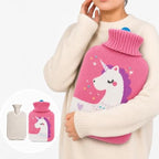 96 Pieces 2L Hot Water Bags with Pink Unicorn Knitted Cover (Reusable Warm Water Bottle with Leak-Resistant Stopper for Cozy Comfort)