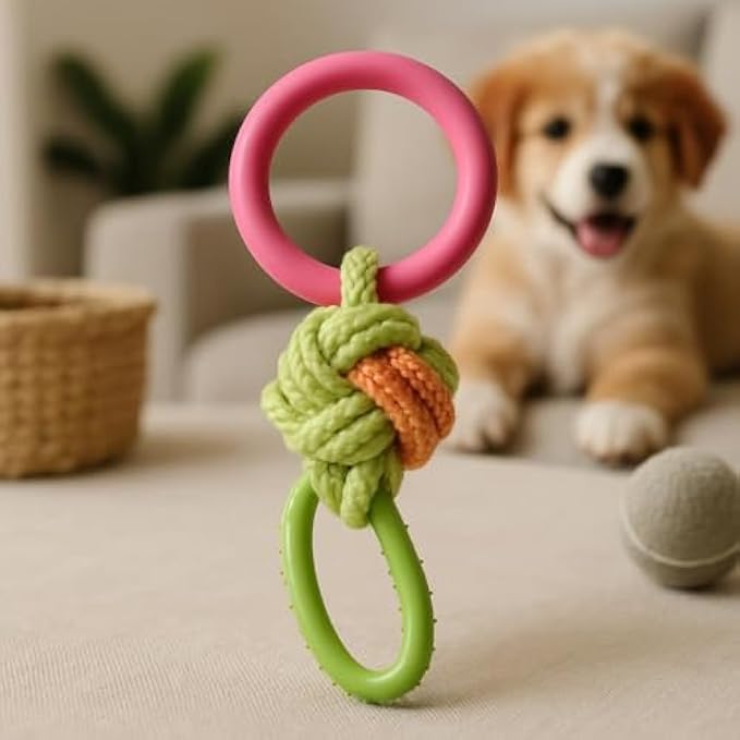 96 Pieces Dog Rope Toys with Ring (Assorted Colors – 21.5 x 8 cm - Cotton Chew & Tug Toy for Dogs Puppies – Dental Cleaning Interactive Play)