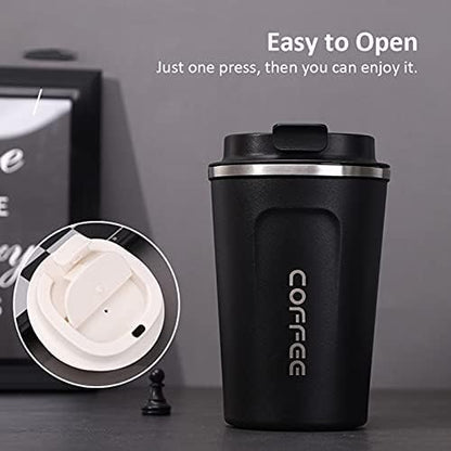 Gray Coffee Mug with Lid, 380ml Double Wall Insulated Stainless Steel Mug – Travel-Friendly, Leak-Proof Coffee Cup for Hot & Cold Beverages – BPA-Free, Spill-Resistant Mug for Office, Home