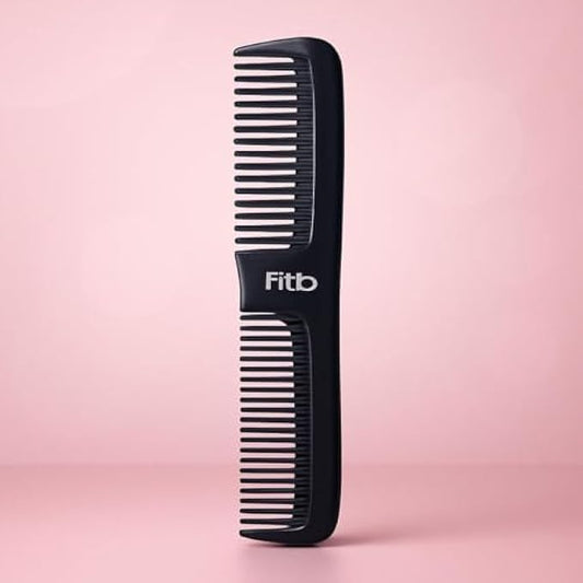 Plastic Hair Comb Two-Section Double-Sided 20.5cm Black - Fine & Wide Tooth Detangling Styling Comb