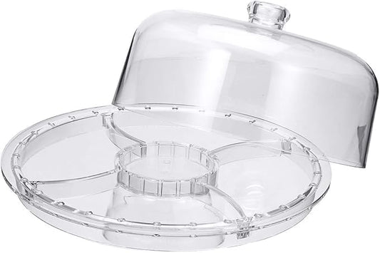 White Cake Stand with Dome - Elegant Rotating Cake Display for Serving & Decorating – Durable Acrylic Base with Clear Dome Cover – Perfect for Weddings, Parties, & Everyday Use – Easy to Clean