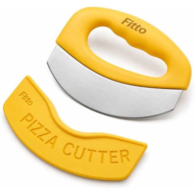 120 Pieces Mezzaluna Pizza Cutter Yellow Rocker Knives with Stainless Steel Blade (Curved Pizza Slicer with Protective Cover)