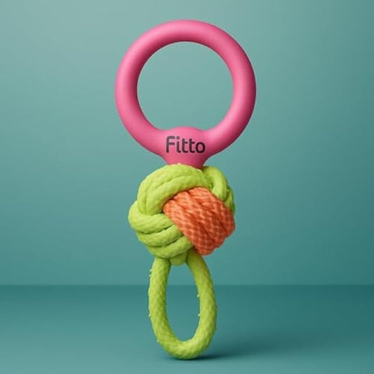 Dog Rope Toy with Ring, Assorted Colors, 21.5 x 8 cm - Cotton Chew & Tug Toy for Dogs Puppies, Dental Cleaning Interactive Play