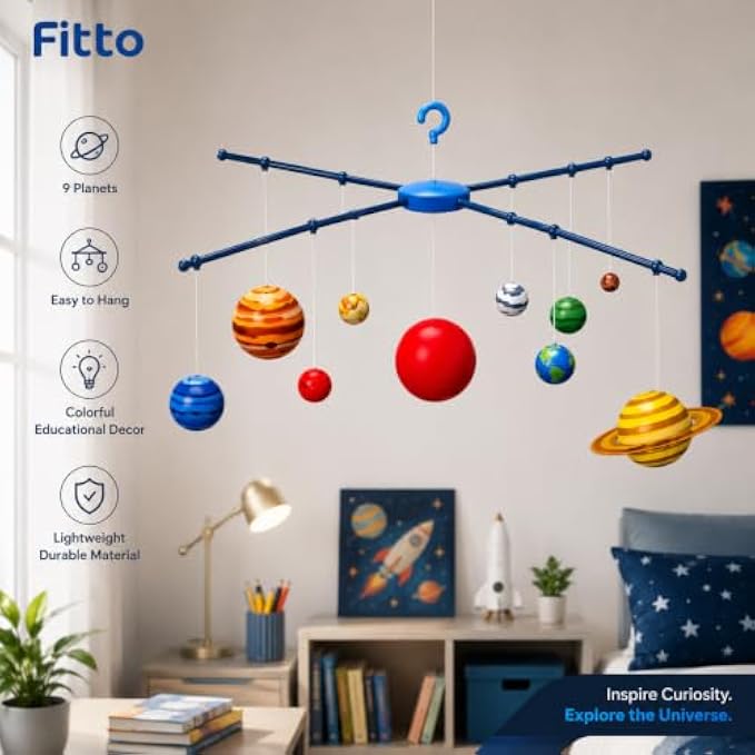 72 Pieces Solar System Hanging Models (9-Piece Sun and Planets Mobile with Hook – Colorful Educational Room Decor for Home and Classroom)