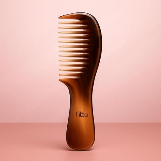 Large Tooth & Fine Tooth Comb Brown - Dual-Sided Wide Tooth & Fine Tooth Hair Comb for Detangling, Styling & Beard