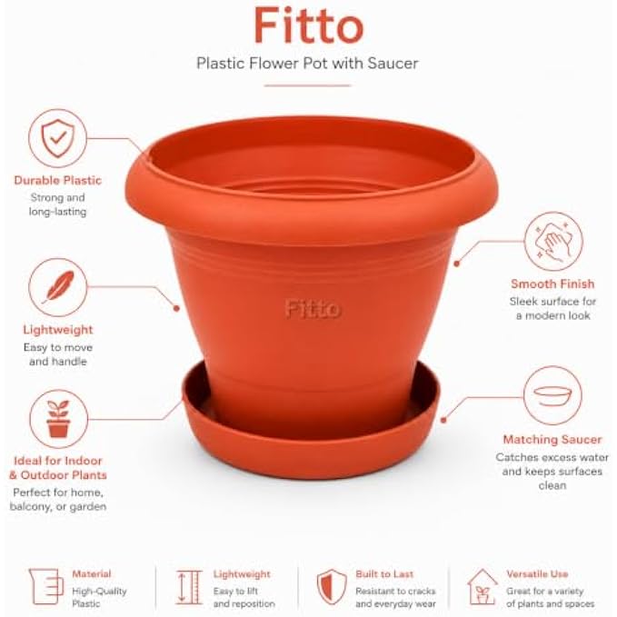 96 Pieces 25 cm Plastic Flower Pots with Saucer (Lightweight Indoor Outdoor Planter – Durable Plant Pot for Home Balcony Garden – Orange)