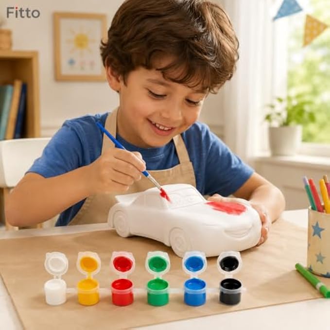 96 Pieces DIY Creative Car Painting Kits with White Paintable Car Model (6 Paint Pots and Brush – Assorted Colors)