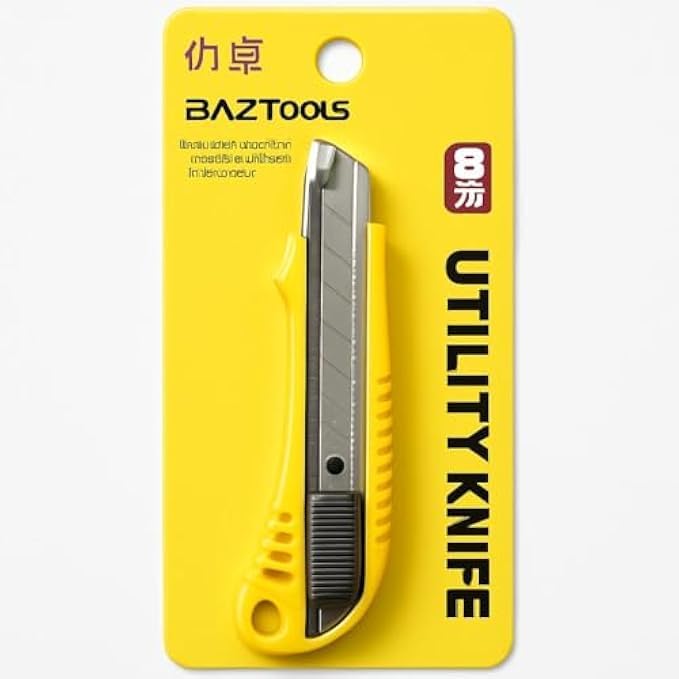Utility Knife Retractable Box Cutter Yellow - Snap-Off Blade Safety Cutter for Packaging, Crafts, Cardboard, Carpet, Vinyl