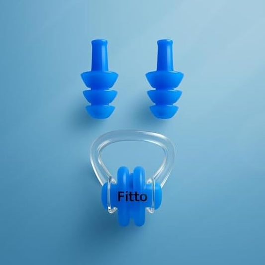 Swimming Ear Plugs & Nose Clip Set - Silicone Waterproof Reusable Earplugs for Swimming Adults & Kids, Comfortable Swim Nose Clip