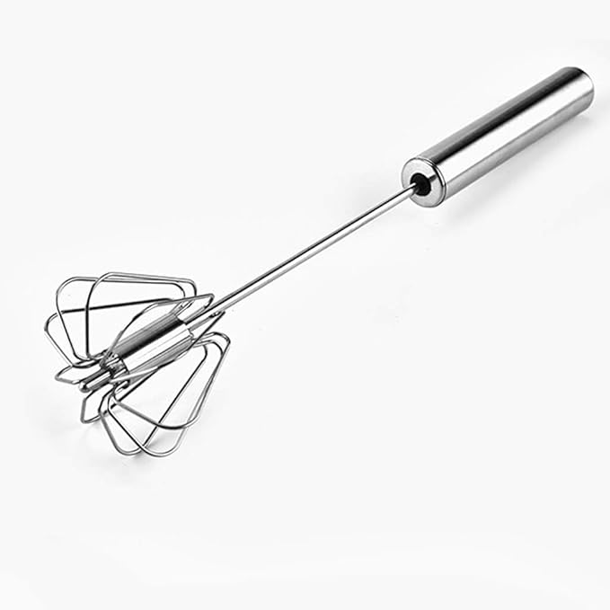 FITTO Stainless Steel Egg Whisk - 12-inch Hand Push Rotary Whisk Blender, Versatile Milk Frother, Efficient Hand Mixer Stirrer for Blending, Whisking, Beating, and Stirring