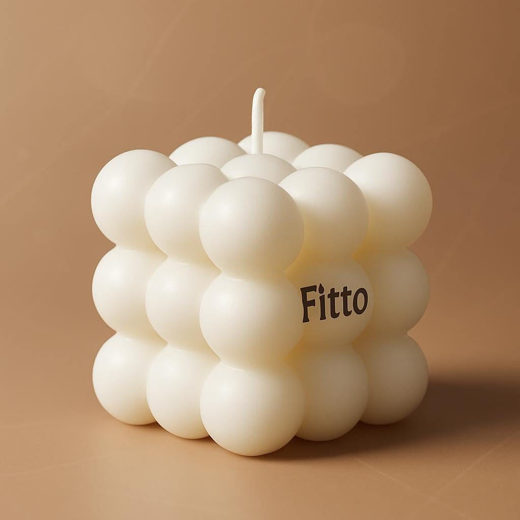 Bubble Cube Shaped Scented Wax Candle 5.6x5.3cm - Aesthetic Home & Decor Candle for Ambience – White