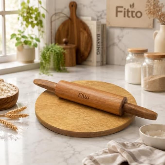 96 Pieces Wooden Rolling Pins with Round Rolling Board (Natural Wood Dough Roller Set with Easy-Grip Handles for Roti – Chapati and Baking)