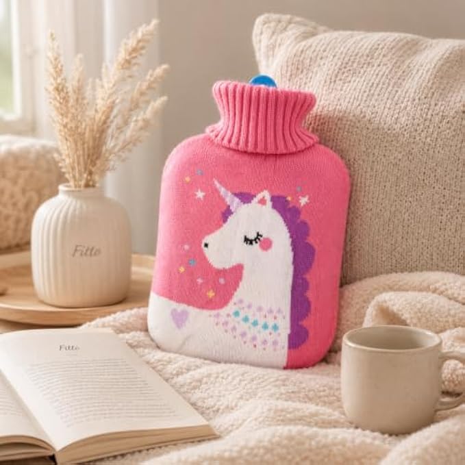 96 Pieces 2L Hot Water Bags with Pink Unicorn Knitted Cover (Reusable Warm Water Bottle with Leak-Resistant Stopper for Cozy Comfort)