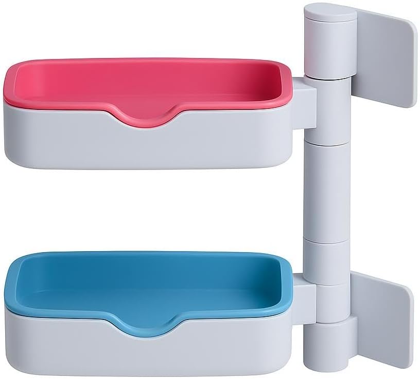 Adhesive Wall Mounted Rotating Soap Box - Three Layers - Rose Red & Sky Blue