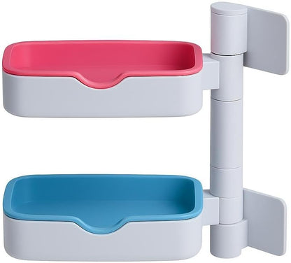 Adhesive Wall Mounted Rotating Soap Box - Three Layers - Rose Red & Sky Blue