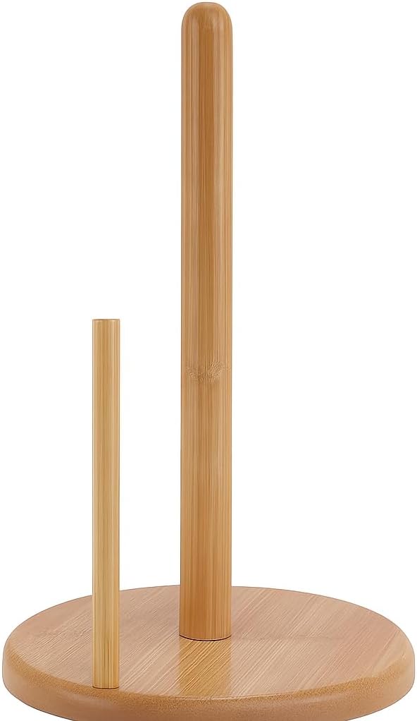 Bamboo Paper Towel Roll Holder, Countertop Kitchen Paper Roll Holder with Non-Slip Base, Natural and Durable Design for Kitchen Paper, Foil, and Cling Film Storage