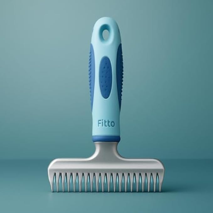 Pet Brush for Dogs & Cats - Blue Grooming & Deshedding Brush 15.5 x 11 cm - Handheld Hair Remover for Small to Medium Pets