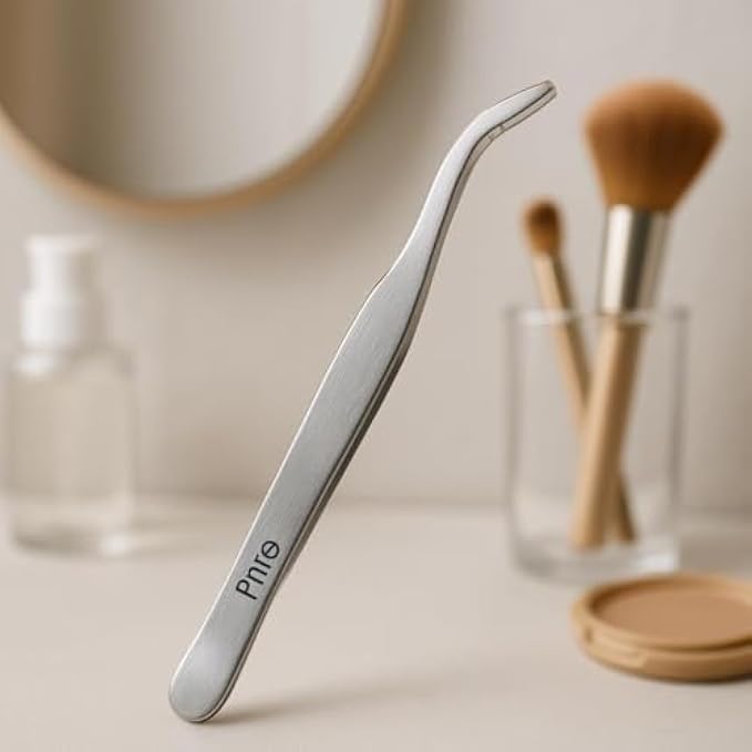 Stainless Steel Slant Tip Tweezer - Precision Eyebrow Tweezer for Hair Removal, Ingrown Hair, Nail Art, Splinters & Crafts