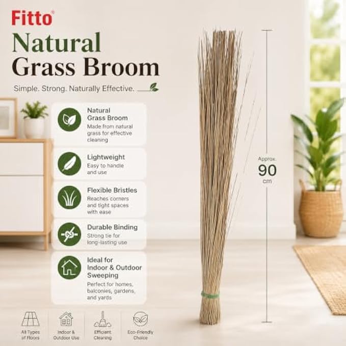 96 Pieces Natural Grass Brooms for Indoor and Outdoor Sweeping (Hand Tied Lightweight Cleaning Broom)