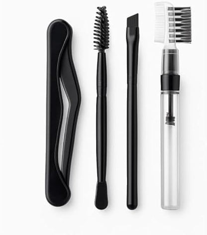 Eyebrow Grooming Set Black – Tweezers, Scissors, Spoolie Brush, Razor & Comb for Shaping, Trimming & Facial Hair Removal