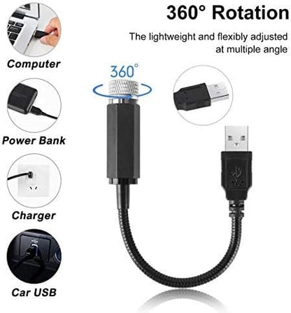 USB Star Light Projector for Car and Home – Flexible 360° Ceiling Galaxy Lamp, Romantic Atmosphere, Multi-Pattern LED, Portable Interior Light for Car Roof and Room Decor