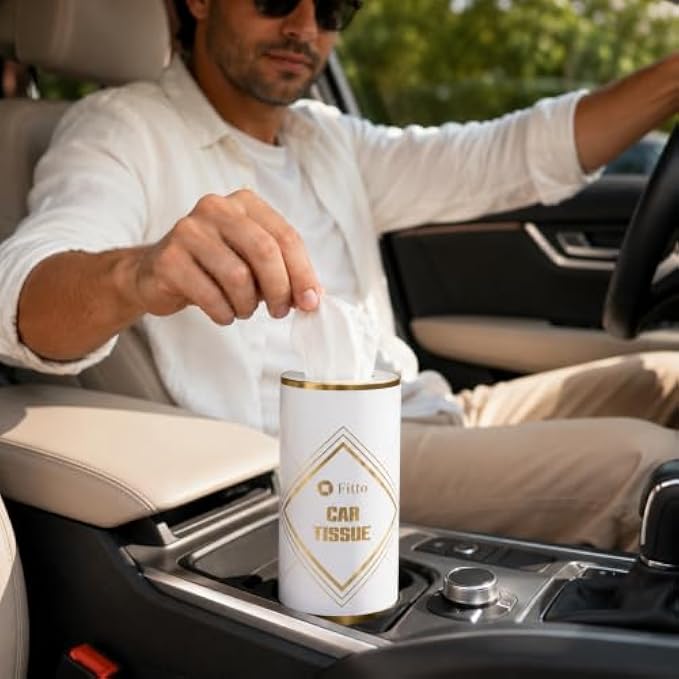 120 Pieces Car Tissue Canisters (3-Pack Soft Absorbent Tissues in Compact Cup Holder Containers – White and Gold)