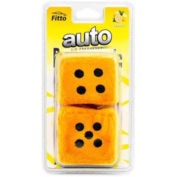 120 Pieces Fuzzy Dice Car Air Fresheners (Yellow Hanging Lemon-Scented Plush Dice Ornament with Cord for Rearview Mirror – Car – SUV and Small Spaces)