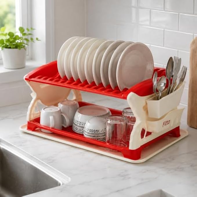 72 Pieces 2 Tier Dish Racks with Drainage Base Tray for Plates Bowls Cups and Kitchen Counter Storage