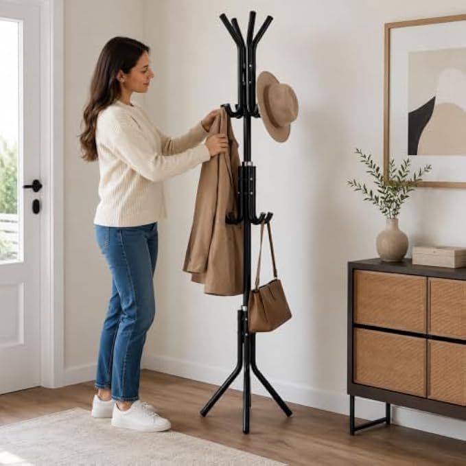 72 Pieces Freestanding Metal Coat Racks with Multiple Hooks and Tripod Base for Coats (Hats – Bags – Entryway – Bedroom and Office – Assorted Colors)