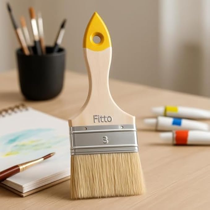 120 Pieces 3 Inch Paint Brush Wooden Handles (Flat Paintbrush for Interior & Exterior – Acrylic Oil Latex)