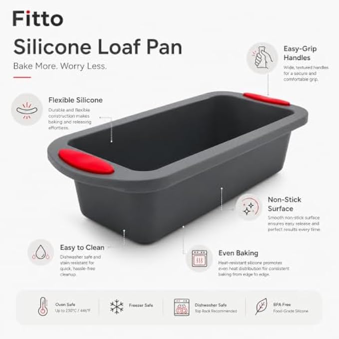 96 Pieces Silicone Loaf Pans with Easy-Grip Handles (Non Stick Flexible Bread Baking Mold – Oven Freezer and Dishwasher Safe 24x10 cm – Dark Grey and Red)