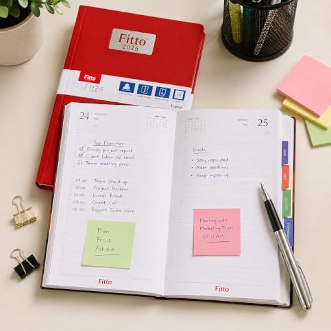 120 Pieces 2026 Daily Planner Diaries (Compact 10 x 15 cm English Pages Notebook with Durable Red Cover and Ribbon Bookmark)