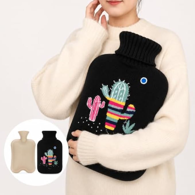 96 Pieces 2L Hot Water Bags with Black Knitted Cover (Reusable Warm Water Bottle with Leak-Resistant Stopper for Bed – Sofa and Daily Comfort)