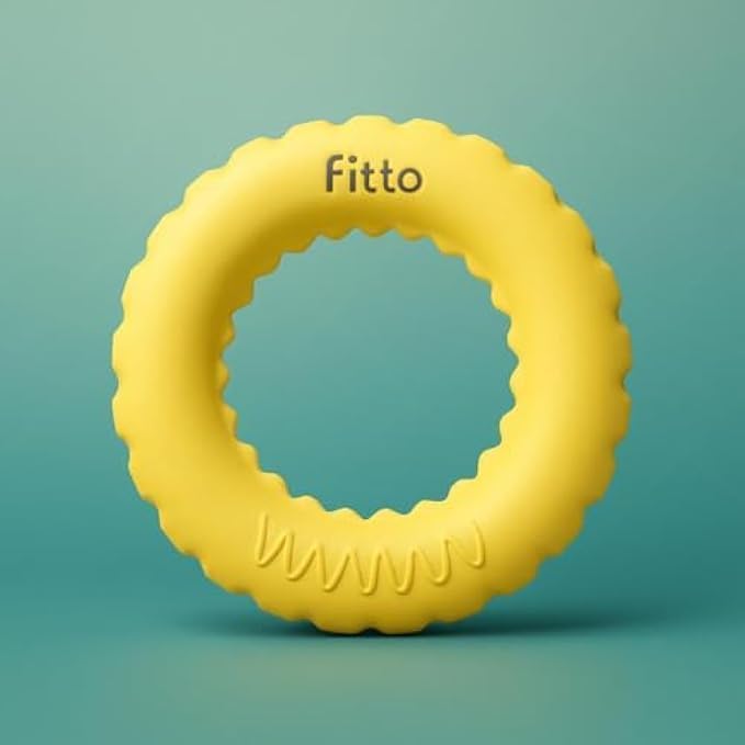 Pet Ring Toy 17x17cm Yellow - Chew & Fetch Ring for Dogs Puppies Cats, Interactive Squeaky Teething Toy