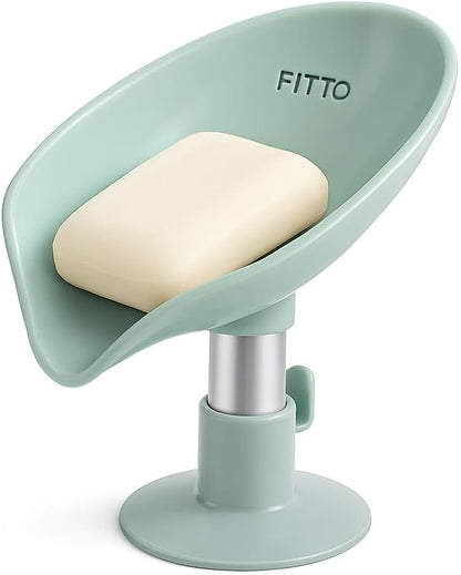 Leaf-Shape Self-Draining Soap Dish with Suction Cups, Double-Layer Soap Box for Bathroom & Kitchen, Bar Soap Holder with Towel Hook