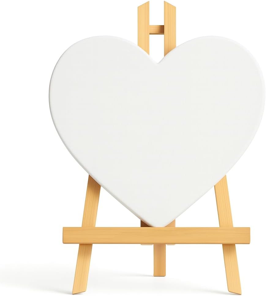 Heart Shaped Canvas 15x15cm with Wooden Easel Stand 21x15cm