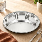 96 Pieces Stainless Steel Mess Trays (4 Compartment Round Food Plate – 304 Food-Grade Steel Dinner Thali – Reusable Serving Plate for Home – Canteen – Office)