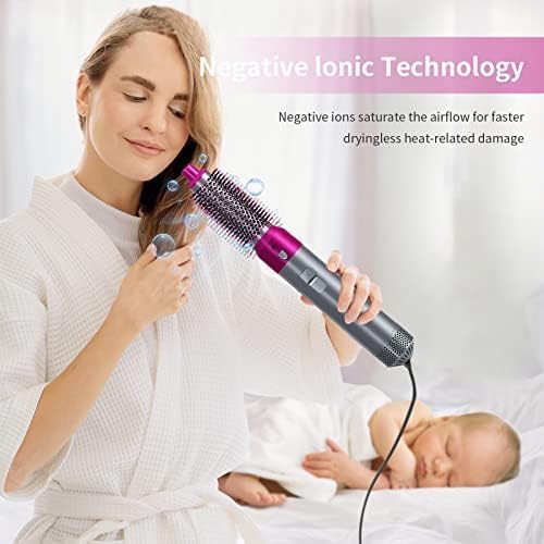 60 Pieces Air Brushes (Hair Dryer Brush – 5 in 1 Anion Hair Styler Set – Interchangeable Heads – Professional Hairdressing Tools – for All Hairstyles – Blow Drying – Volumizing – Straightening – Curling)