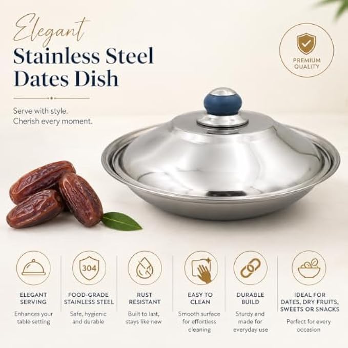 96 Pieces Stainless Steel Dates Dishes with Lid (Round Serving Bowl for Dates – Dry Fruits – Sweets and Snacks – Silver)