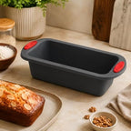 96 Pieces Silicone Loaf Pans with Easy-Grip Handles (Non Stick Flexible Bread Baking Mold – Oven Freezer and Dishwasher Safe 24x10 cm – Dark Grey and Red)