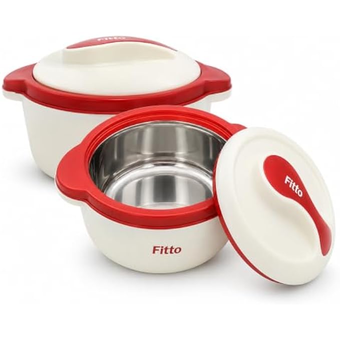 96 Pieces Stainless Steel Insulated Casseroles (1500 ML with Lid – Hot Pot Food Warmer – Easy-Grip Handles – Red and Cream)
