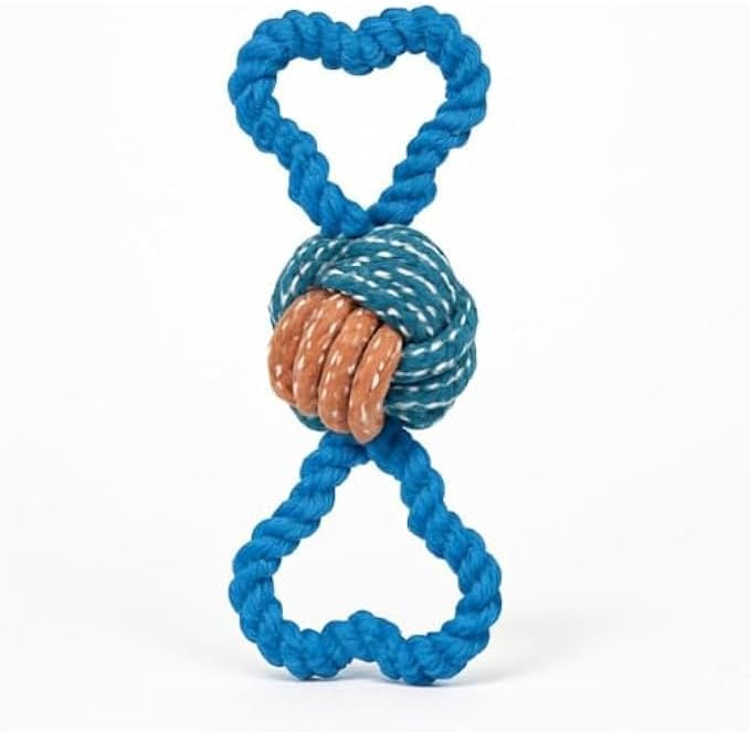 Blue Cotton Dog Rope Toy 19x9cm - Knotted Tug & Chew Toy for Puppies Small Medium Dogs, Ball Tug Fetch Dental Cleaning