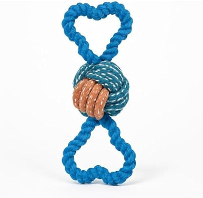 Blue Cotton Dog Rope Toy 19x9cm - Knotted Tug & Chew Toy for Puppies Small Medium Dogs, Ball Tug Fetch Dental Cleaning