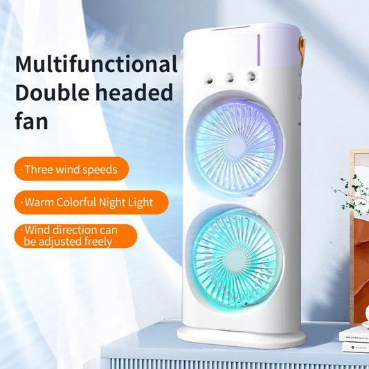 Multifunctional Double Headed Fan with Night Light and Adjustable Speeds