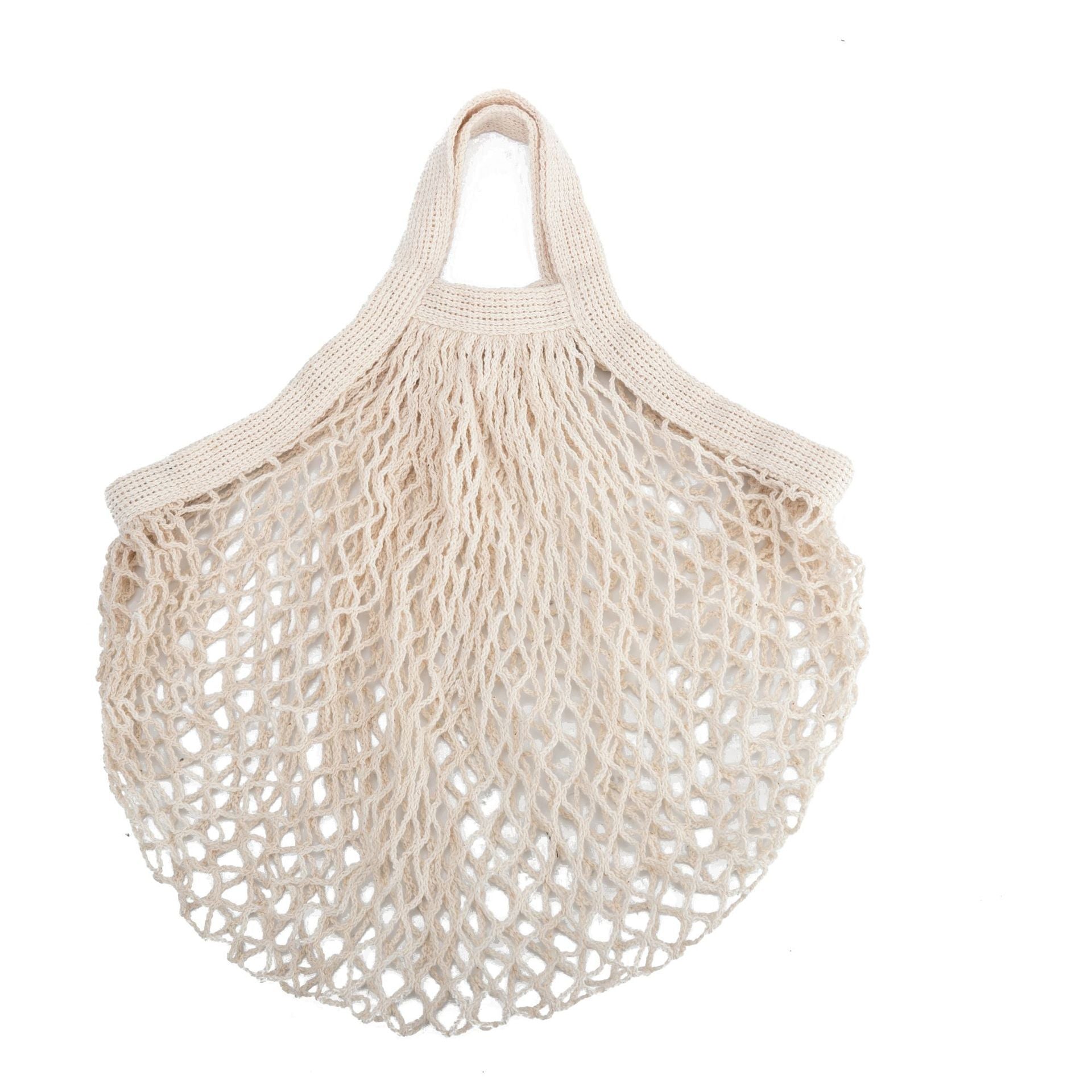 Natural beige reusable mesh shopping bag with handles