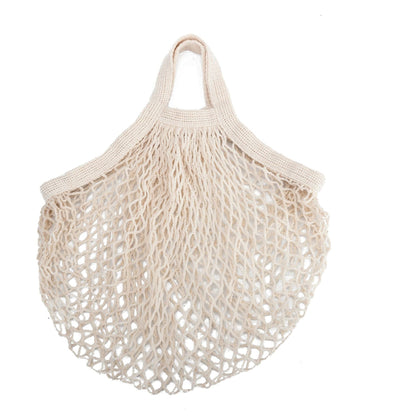 Natural beige reusable mesh shopping bag with handles