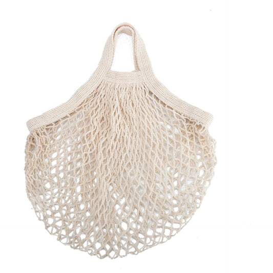 Natural beige reusable mesh shopping bag with handles