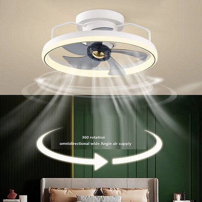 Energy-Efficient Ceiling Fan with LED Light in White Circular Design